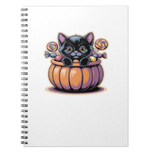 Caderno Espiral Camiseta Clássica Gatinho Preto no Balde de Gulose