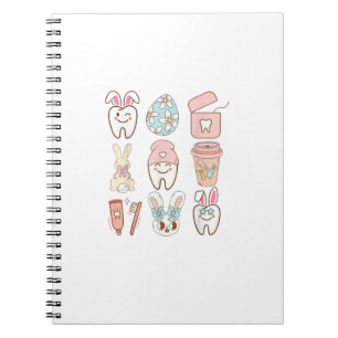 Caderno Espiral Camiseta de Assistente Dentária de Páscoa Bunny De