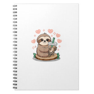 Caderno Espiral Camiseta de Chá de Boba de Preguiça Chá de Bolha