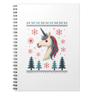 Caderno Espiral Camiseta de Unicórnio Tricotado Tema de Natal (