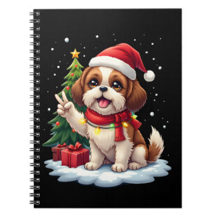 Caderno Espiral Camiseta Feminina Luzes de Natal Shih Tzu Mão da P