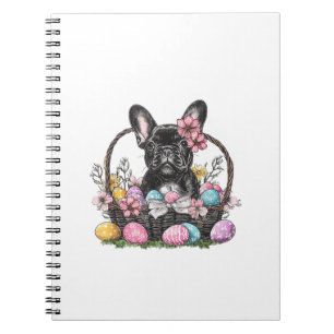 Caderno Espiral Camiseta Frenchie Dog Páscoa Frenchie Dog Ovos Art