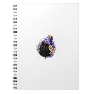 Caderno Espiral Camiseta Gato Preto Goth Halloween Gato Bruxa Má