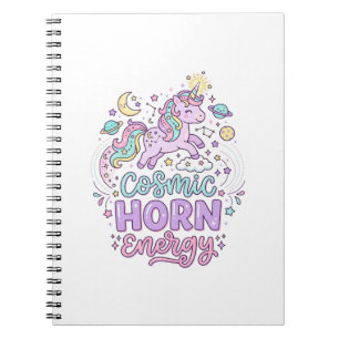 Caderno Espiral Camiseta Gráfica Unicórnio Chifre Cósmico Energia 