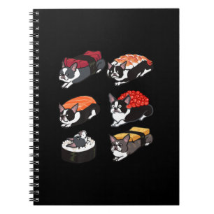 Caderno Espiral Camiseta Sushi Boston Terrier Premium