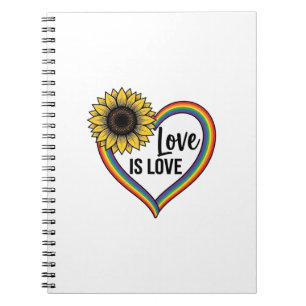 Caderno Espiral Camiseta Vetorial Vintage Coração de Girassol Amor