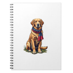 Caderno Espiral Camiseta Vintage de Caça Patriótica Golden Retriev