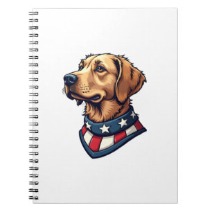 Caderno Espiral Camiseta Vintage de Cachorro Patriótico Retriever 