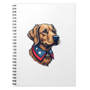 Caderno Espiral Camiseta Vintage de Cachorro Retriever Patriótico 