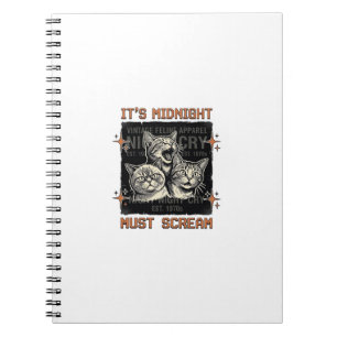 Caderno Espiral Camiseta Vintage de Gatos Gritando à Meia-Noite En