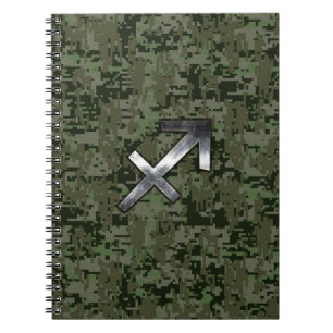 Caderno Espiral Camo Digital Silver Sagittarius Zodiac Woodland