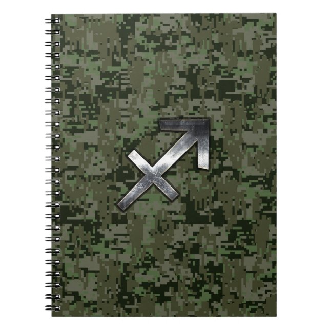 Caderno Espiral Camo Digital Silver Sagittarius Zodiac Woodland (Frente)