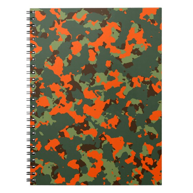 Caderno Espiral Camo verde com a laranja da chama da segurança (Frente)