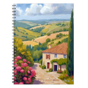 Caderno Espiral Campestre Italiano   Vinhedo Aquarela Viagem
