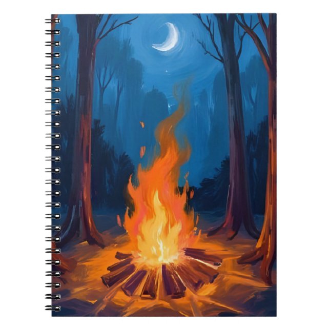 Caderno Espiral Campfire Moon | Nature Watercolor Painting (Frente)