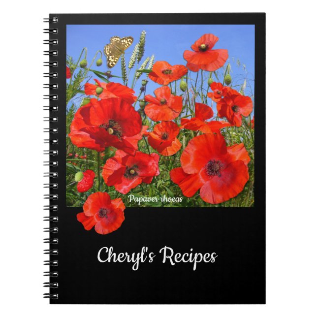 Caderno Espiral Campo de Poppy de Texto Personalizado Colorido (Frente)