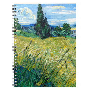 Caderno Espiral Campo de trigo verde com Cypress (1889) Van Gogh a