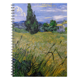 Caderno Espiral Campo de trigo verde com Cypress de Van Gogh.