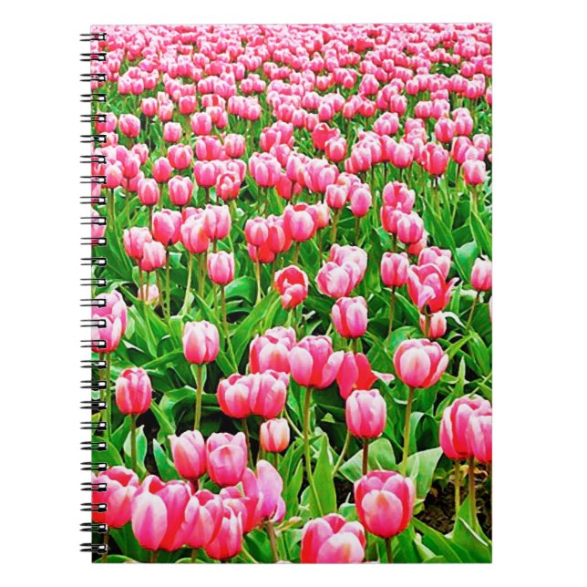 Caderno Espiral Campo de Tulipas Rosa (Frente)
