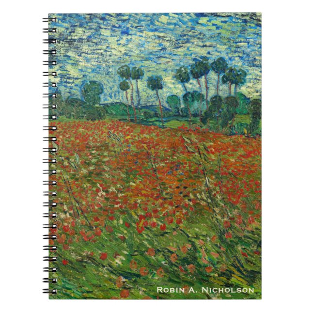 Caderno Espiral Campo de Van Gogh com as papoilas personalizadas (Frente)