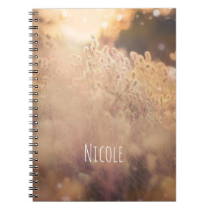 Caderno Espiral Campo Florido Pôr do Sol País Rústico Crepúsculo P
