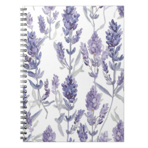 Caderno Espiral Campos de Lavanda Padrão de Flor de Aquarela Rox