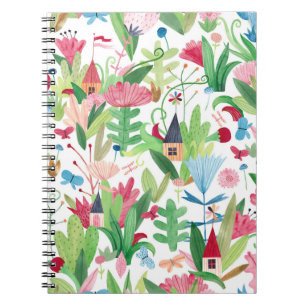 Caderno Espiral Campos Florais: Padrão de Casas de Aquarela