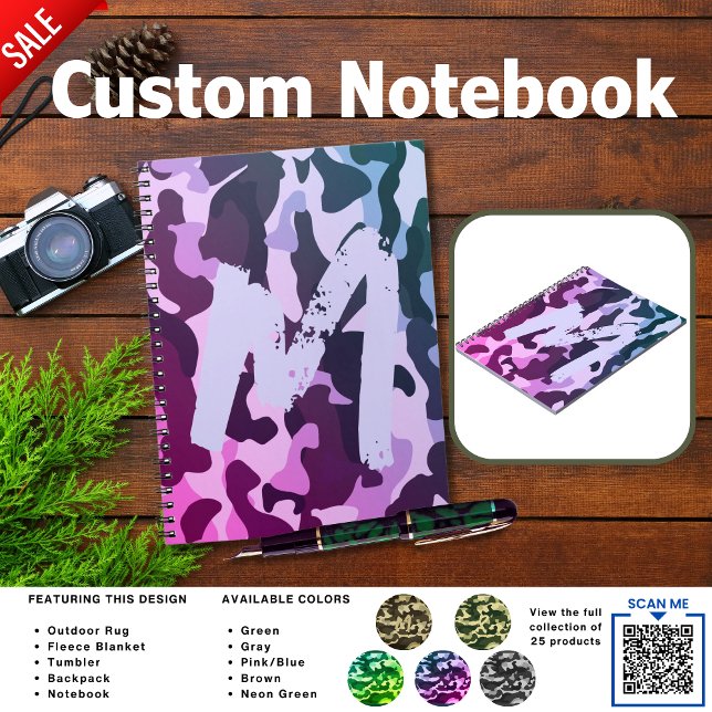Caderno Espiral Camuflagem Acampamento Rosa Personalizado Viagem (Criador carregado)