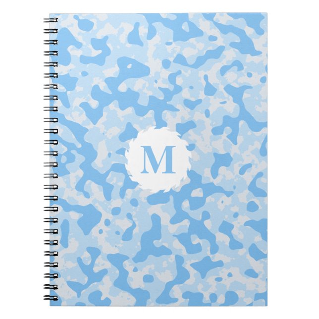 Caderno Espiral Camuflagem azul Monograma inicial (Frente)