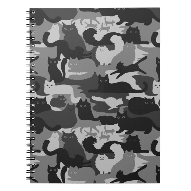 Caderno Espiral Camuflagem cinza Gatos-Padrão Cinza Gatinhos Camo (Frente)