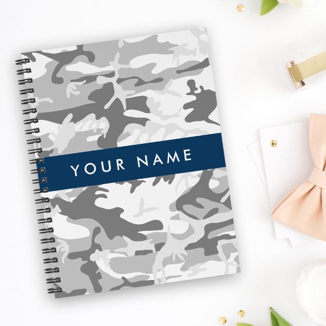 Caderno Espiral Camuflagem de Cinzas de neve de inverno Seu nome p (Criador carregado)