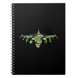 Caderno Espiral camuflagem de jato militar avião de caça silhueta