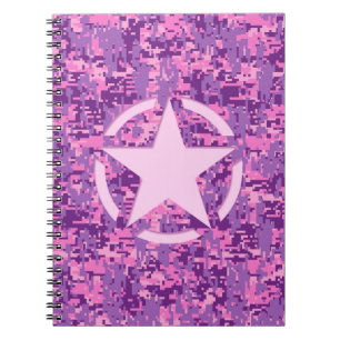 Caderno Espiral Camuflagem feminino Camo de Digitas do rosa quente
