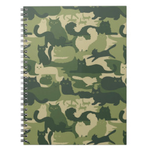 Caderno Espiral Camuflagem Gatos Padrão Exército Gatinhos Verdes C