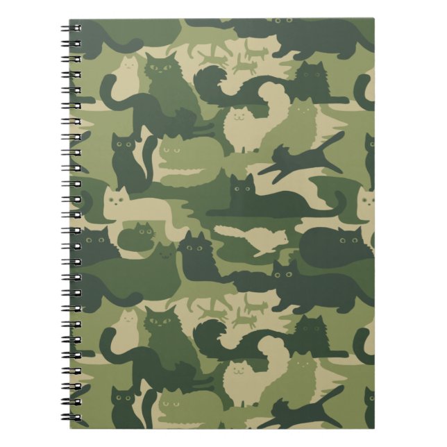 Caderno Espiral Camuflagem Gatos Padrão Exército Gatinhos Verdes C (Frente)