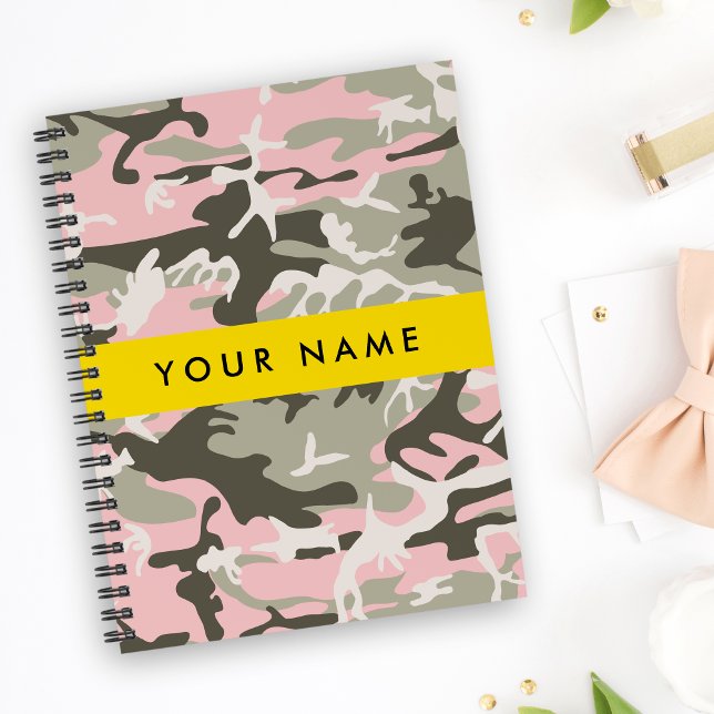 Caderno Espiral Camuflagem rosa e verde Seu nome personaliza (Criador carregado)