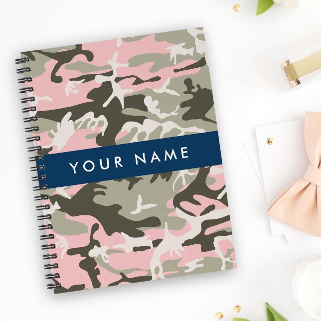 Caderno Espiral Camuflagem rosa e verde Seu nome personaliza (Criador carregado)