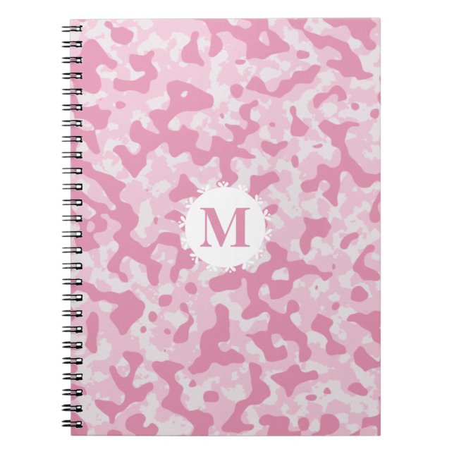 Caderno Espiral Camuflagem rosa Monograma inicial (Frente)