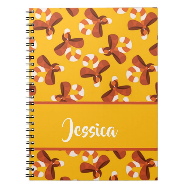 Caderno Espiral Cana doce embrulhada com padrão de arco vermelho (Frente)