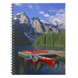 Caderno Espiral Canadá, Alberta, Lago Moraine. Canoas vermelhas ag