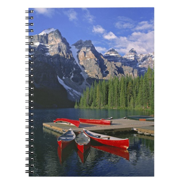 Caderno Espiral Canadá, Alberta, Lago Moraine. Canoas vermelhas ag (Frente)