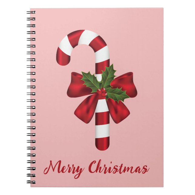 Caderno Espiral Canas Vermelhas E Brancas Com Feliz Texto De Natal (Frente)