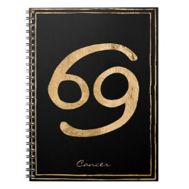 Caderno Espiral Cancer do caranguejo martelado ouro estilizado ast