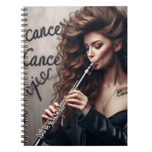 Caderno Espiral Cancer Zodiato Músico Clarinet (Frente)