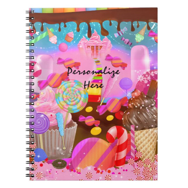 Caderno Espiral Candy Land Fantasia Cupcakes & Tema de Doces (Frente)