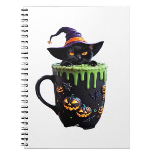 Caderno Espiral Caneca de café de Halloween de Gato Bruxa – Gato P