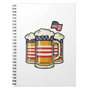 Caderno Espiral Caneca de Cerveja Patriótica Design Vetorial Vinta