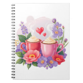 Caderno Espiral Canecas de Cacau de São Valentão Fofas com Flores