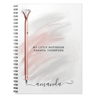 Caderno Espiral Caneta Diamante Dourada Personalizada