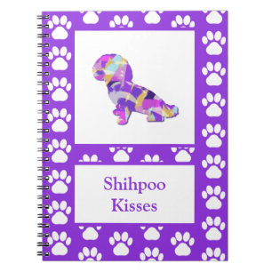Caderno Espiral Caneta Silhueta Cachoreira Cachorro Cachorro Púrpu